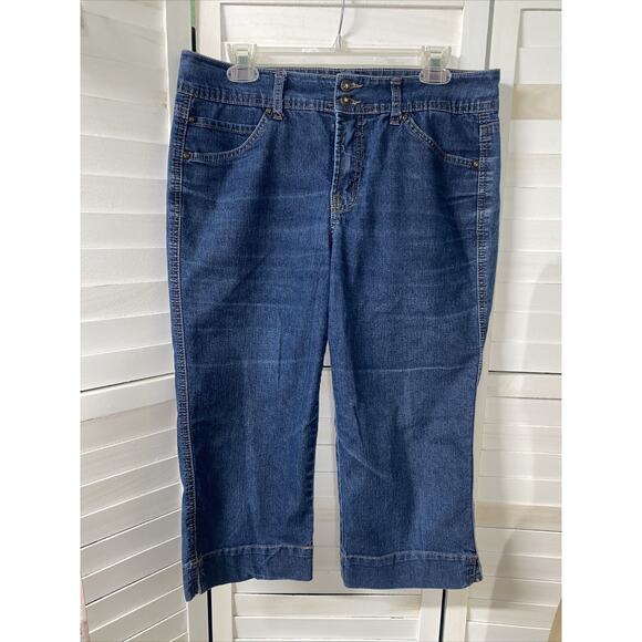 Bandolino Women's Blue Capri Dark Wash Cotton Blend Stretch Denim Jeans Sz 12 - Picture 1 of 9